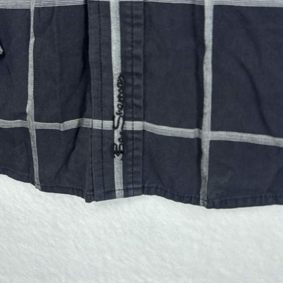 Ben Sherman Mens L Long Sleeve Button Down Shirt Black Gray‎ Check Grid Casual - Picture 2 of 11